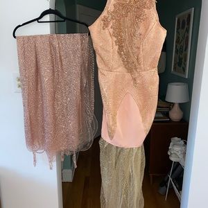 Rose Gold dress + Sequin Cape